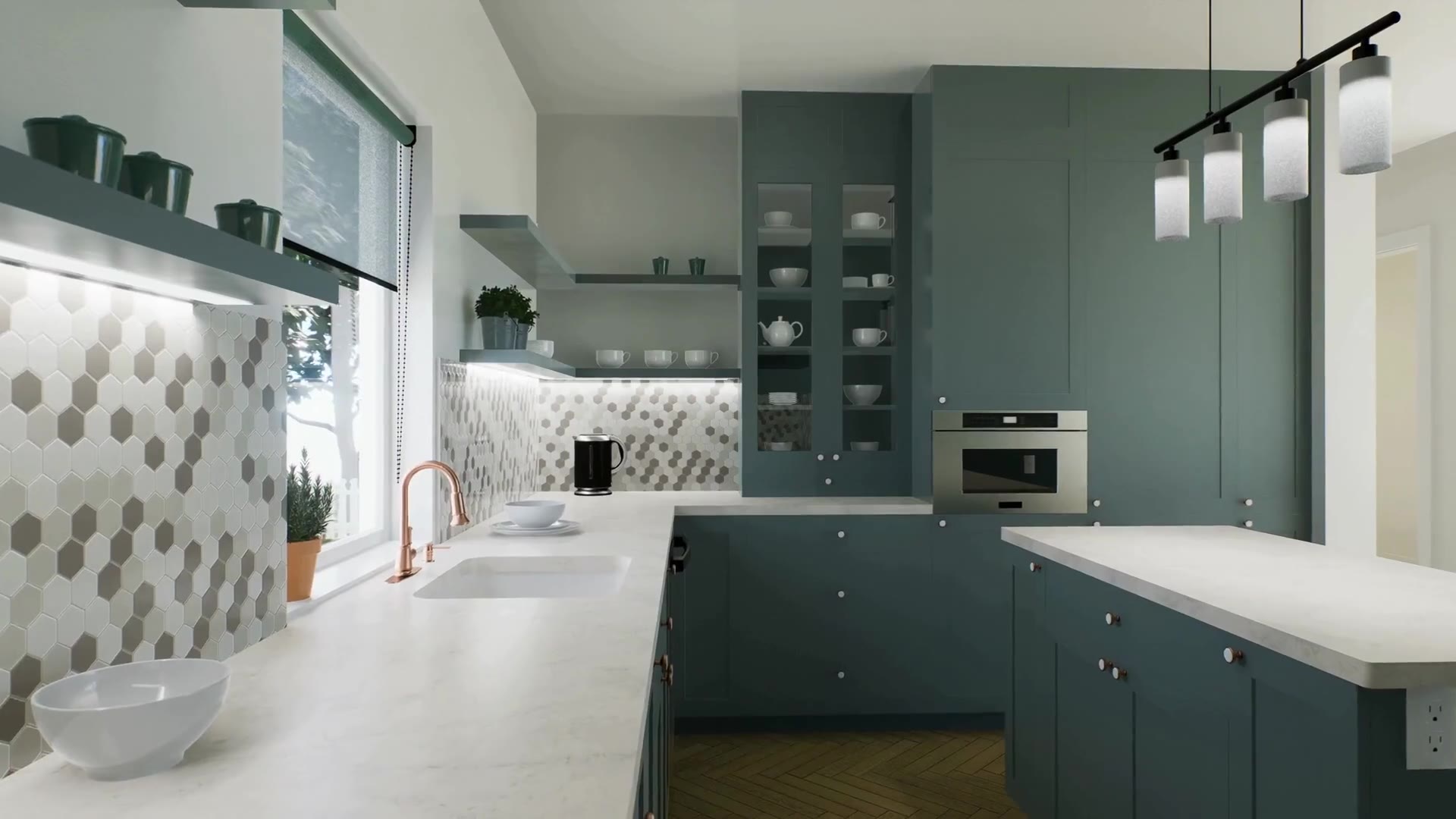 Modern kitchen, living room and bathroom remodels by JF Santos Construction
